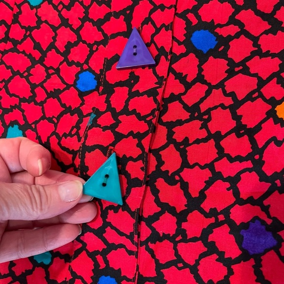 Vintage Anne Crimmins for UMI Collections Triangles Buttons Red Silk Dress Sz 14 - Picture 10 of 12